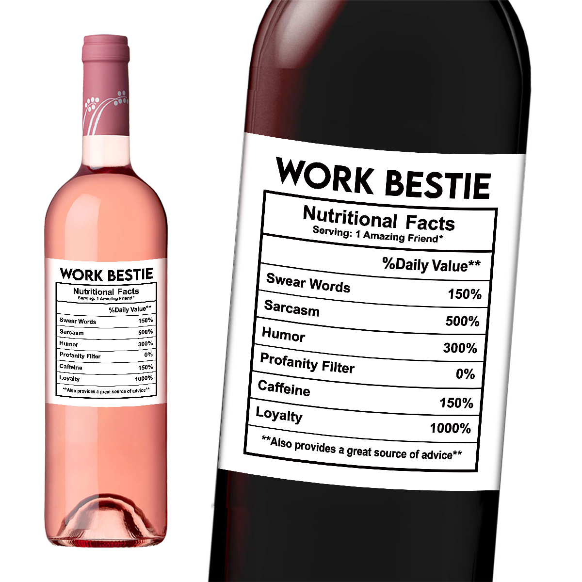 Nutrition & Fitness Station - 4pcs Funny Work Bestie Wine Bottle