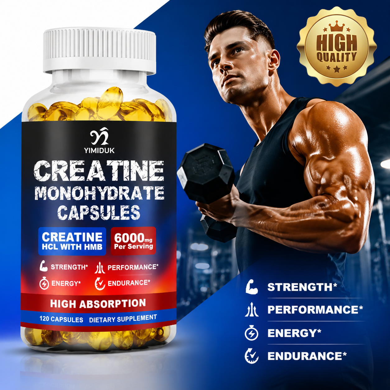 Pre Workout Supplement - Creatine Monohydrate Capsules, Supports Energy Production,